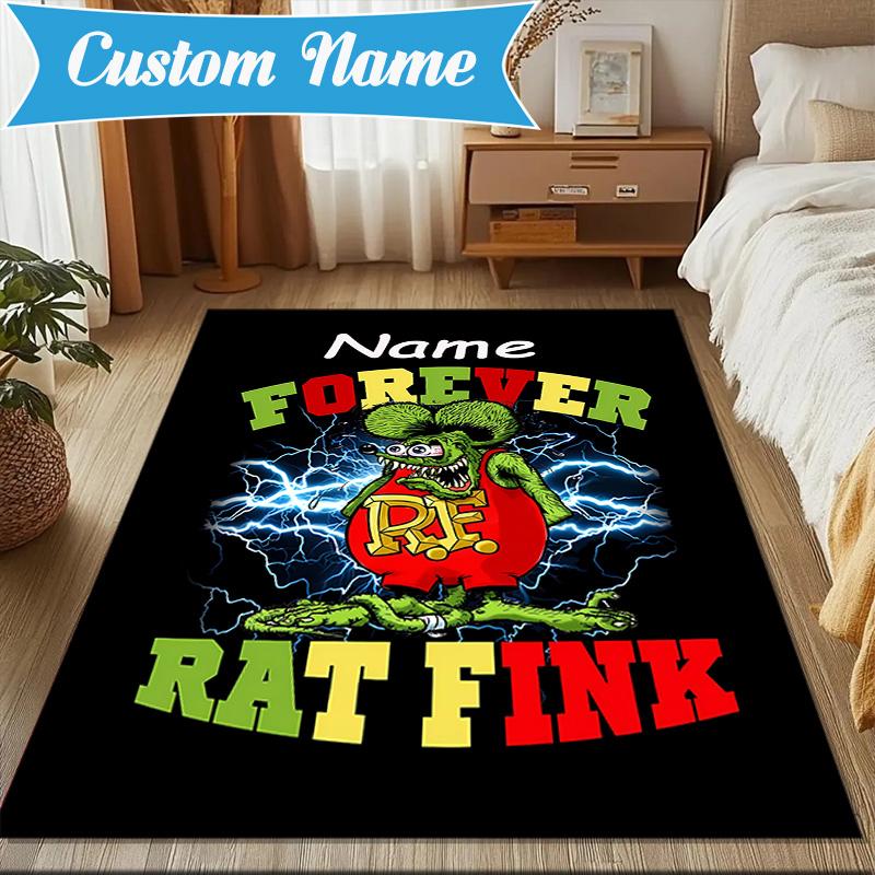 Custom Name Rat Fink Truck Adventure Rug Game Carpet, Floor Mat for Bedroom Living Room Entryway Rug, Home Decor Idea Gift for Christmas birthday