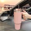1200 ml thermal mug with handle and straw - pink large capacity
