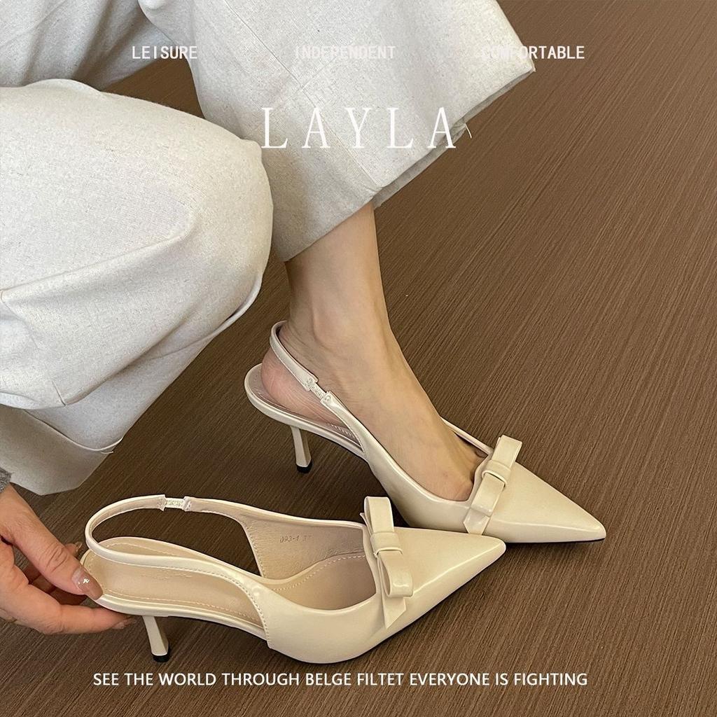 Schmale Und Erhöhte Damenschuhe, Einzelne Schuhe, Sandalen mit Taschenkopf, Dünn Und Flach, Fersenriemen, Schleife, Stiletto-High Heels.