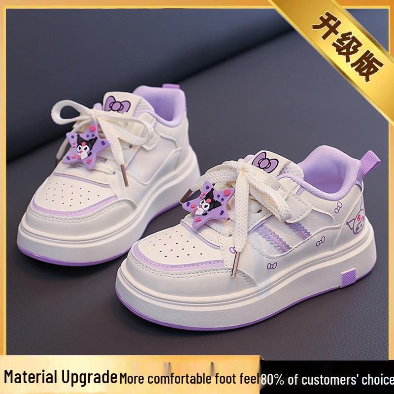 2026 Spring Girls' Skate Shoes - Cute Korean Style, Fashionable Cartoon White Sneakers, Breathable, Lightweight, Casual.