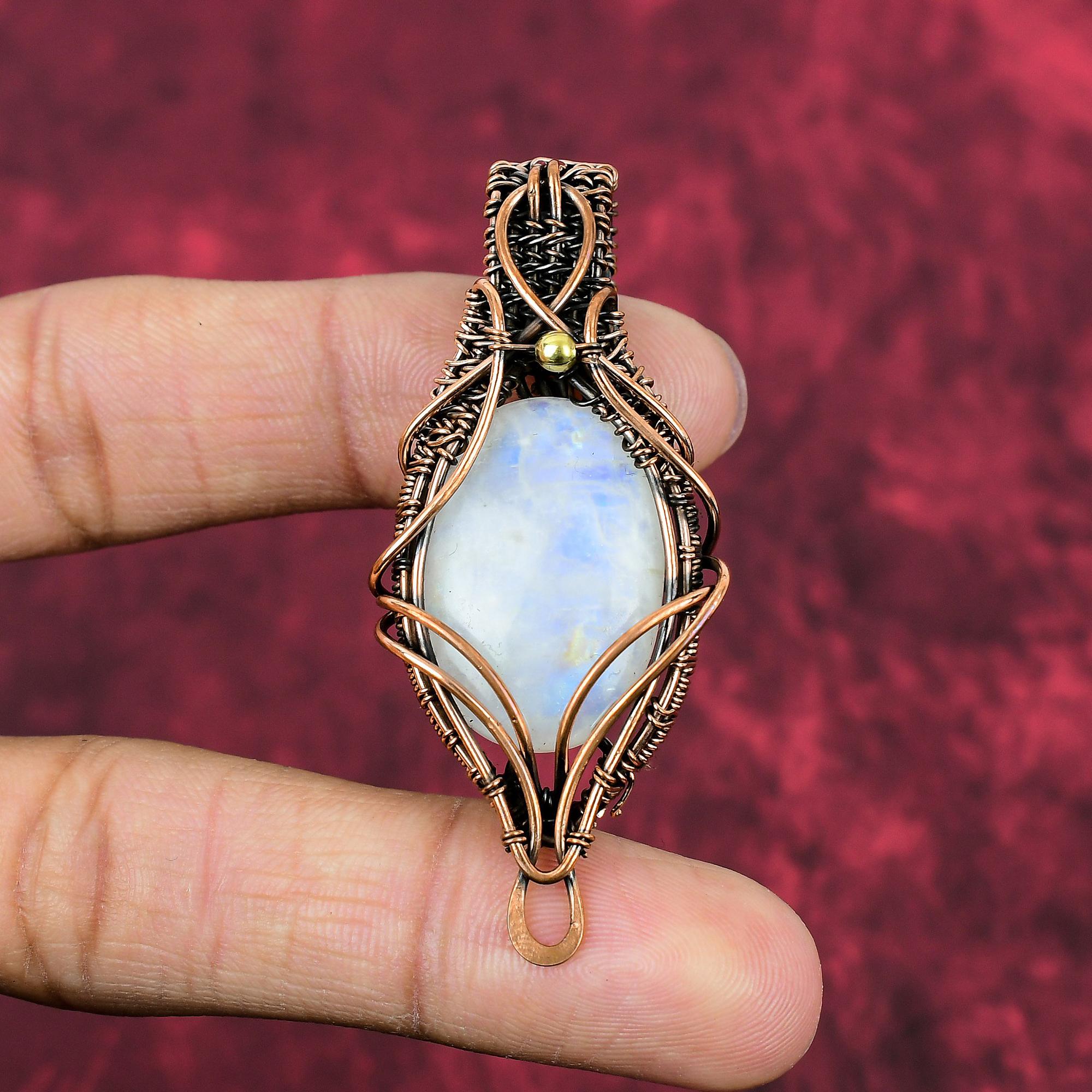 

Rainbow Moonstone Pendant Copper Wire Wrapped Pendant Gemstone Handmade Jewelry Stylish Pendant Antique Copper Wire Jewelry Engagement Gifts