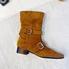 New retro suede short boots autumn and winter Martin boots casual pointed western denim buckle women's boots tide