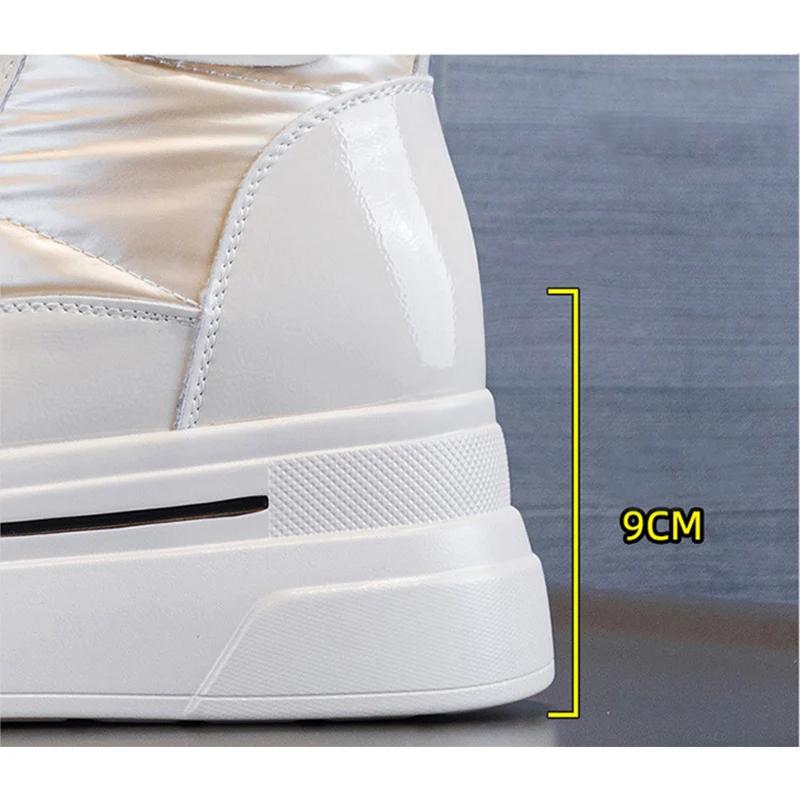 Genuine Leather Winter Shoes Women Snow Boots Waterproof Warm Cotton Shoes Flat Ladies Ankle Boots Height Increasing 9cm DX653