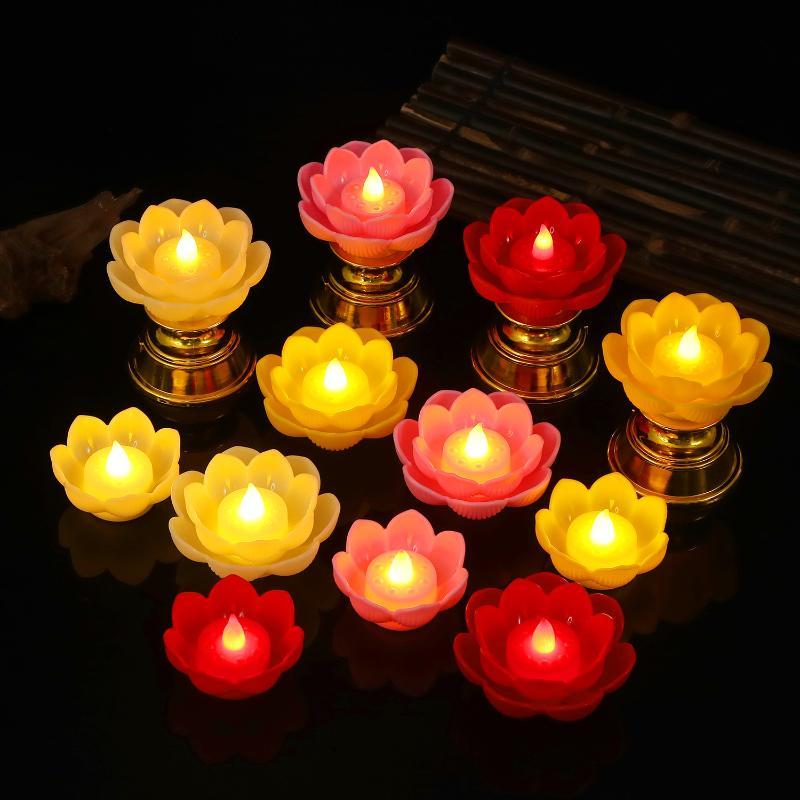 Simulation Led Lotus Candles Flickering Flameless Battery Operated For Worship Home Festival Party Decoration
