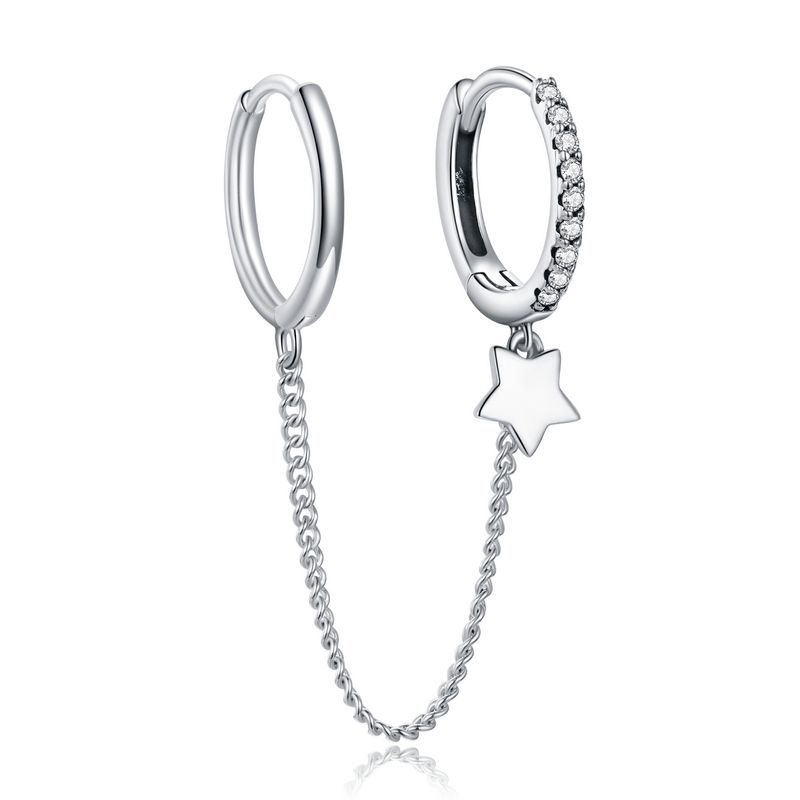 BAMOER 925 Silver Mono Clip Earrings for Girl CZ Platinum Plated Ear Cuffs Non Piercing for Women Wedding Party Jewelry