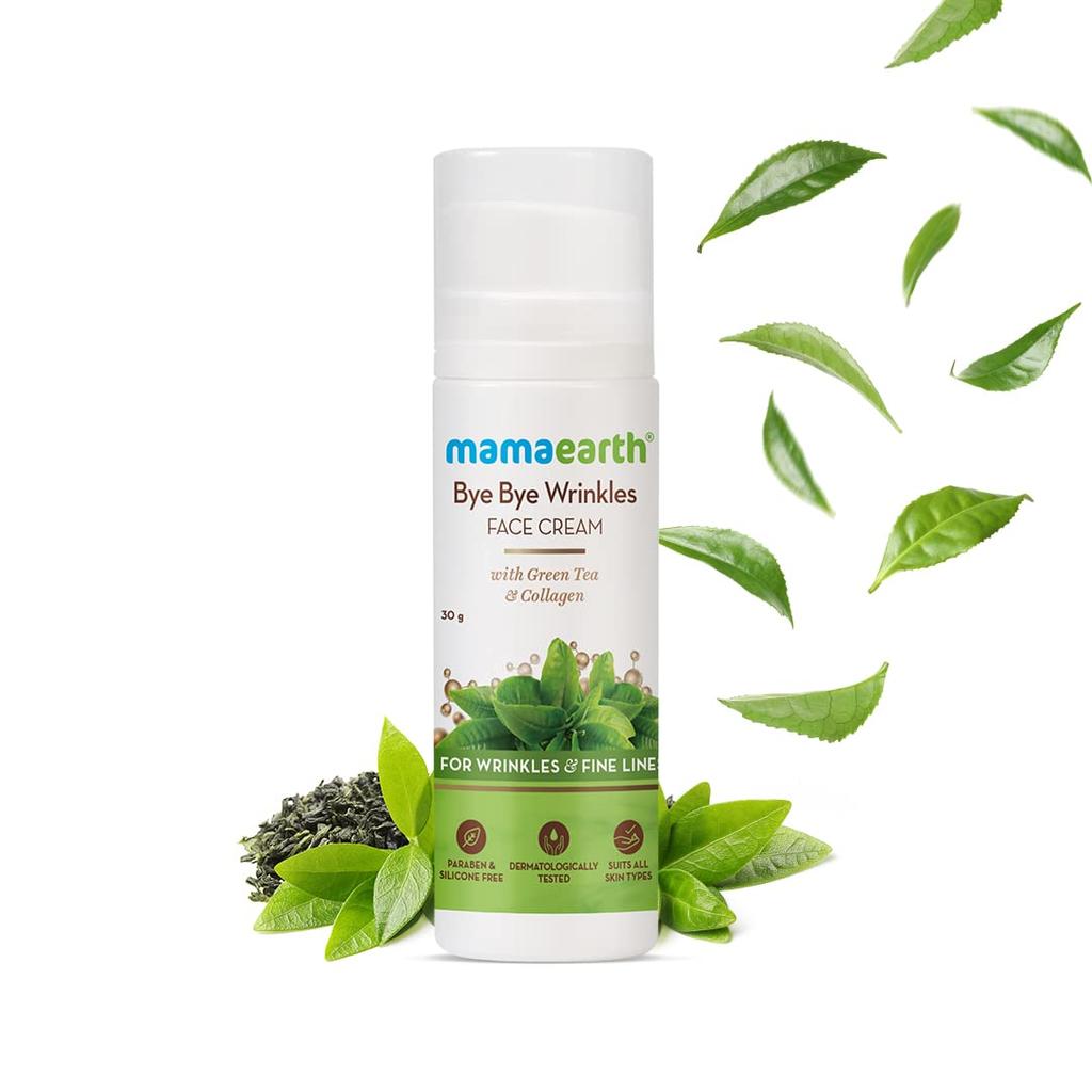 Mamaearth Bye Bye Face Cream For Women With Green Tea Collagen & Hyaluronic Acid For Fine Lines Wrinkles 30 G