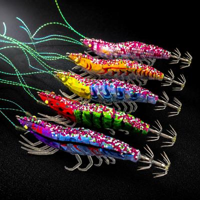 New 5Pcs Egi Set Squid Bait Wooden Shrimp Lure Jukkumi Egi Watermelon Laser Rattle Flying Squid Jig Horizontal Egi