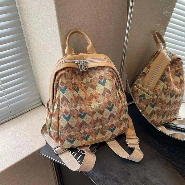 WTEMPO Women's Outdoor Versatile Large Capacity Backpacks Sports Backpacks Lightweight Plaid Printed Zipper Travel Backpacks Preppy Style School Bags