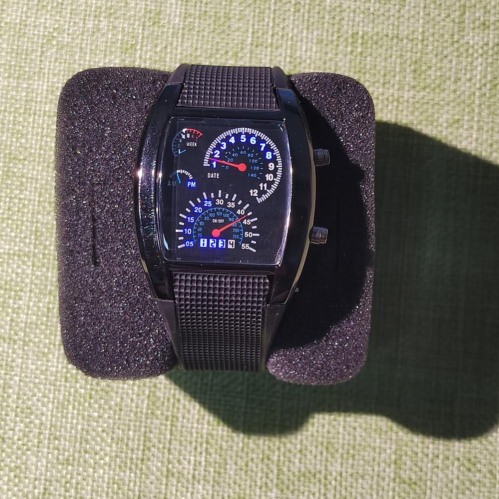 Men’s Fashion Quartz Wristwatch Sports Aviation LED Electronic Watch Fan Racing Dashboard Creative Male Digital Watch for Men