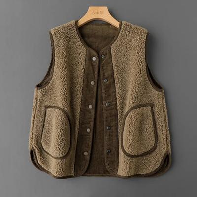 Corduroy Lamb Fur Retro Warmth Thick Vest for Women In Autumn and Winter New Sleeveless Vest