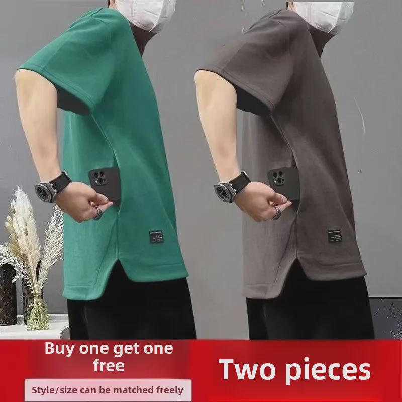 Men's Summer Short-Sleeve Loose-Fit Casual T-Shirt with Invisible Pocket