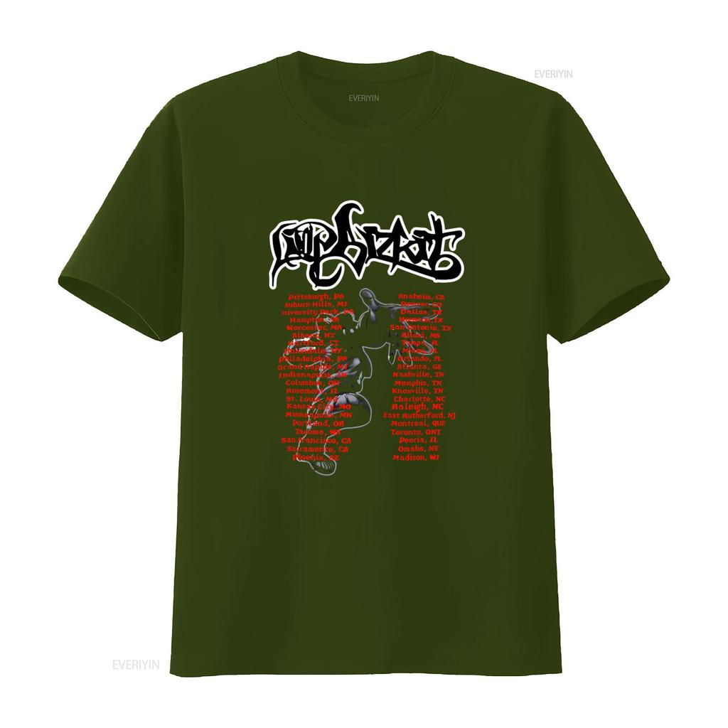 Limp Bizkit Band Tour Black Cotton T Shirt Unique Idea For Fans Featuring City Names Print Vintage Washed Fashion Comfortable