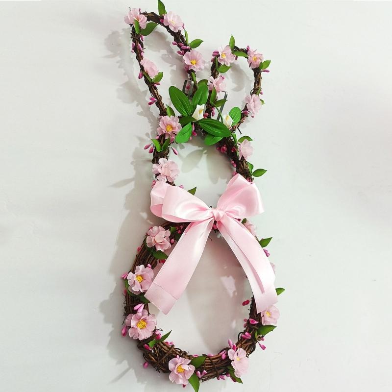Exquisite Craftsmanship Easter Rabbit Floral Wreath Colorful Easter Rabbit Flower Hoop Perfect for Easter Celebrations