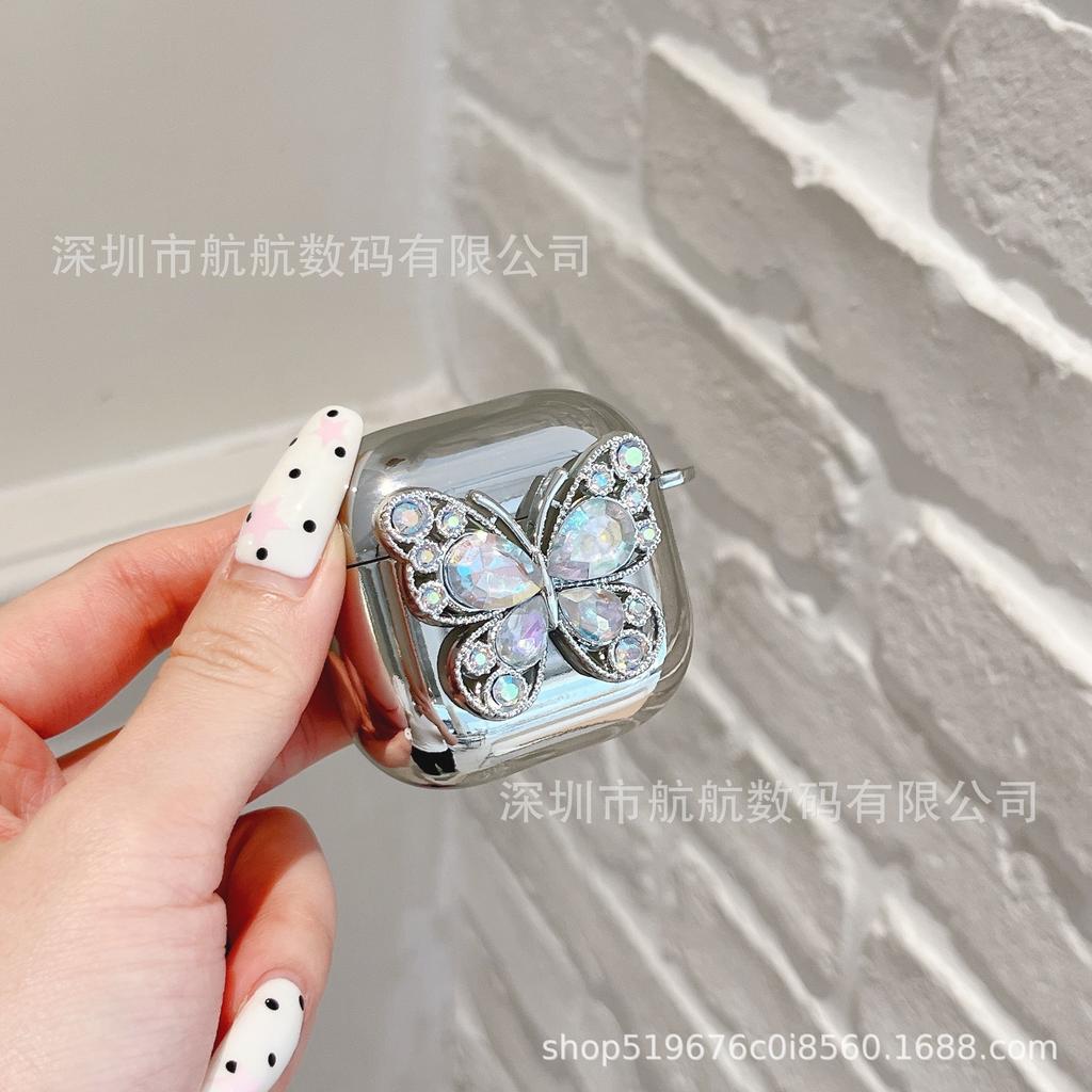Japan and Korea ins silver three-dimensional glitter butterfly suitable for AirPods 1 generation protective case 1/1 generation pro1 earphone case