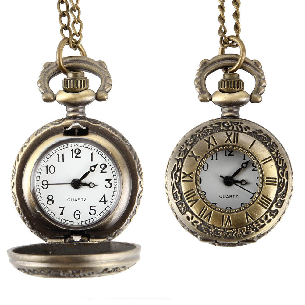 New Fashion Vintage Pocket Watch Alloy Roman Number Dual Time Display Clock Necklace Chain Watches Birthday Gifts