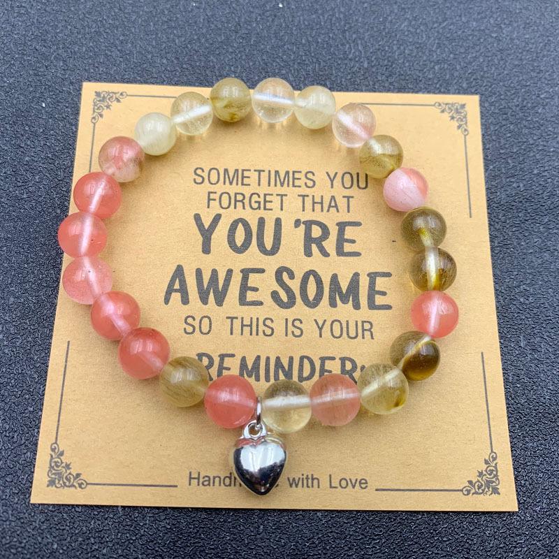 8mm Pink Zebra Stone Bead Bracelet with Gift Card: Perfect Holiday Friendship & Love Gift for Men & Women