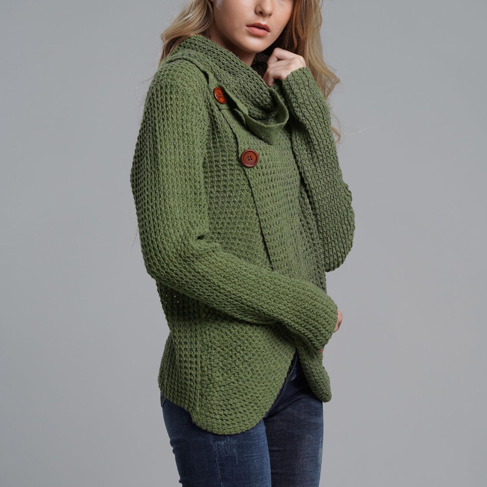 

Women s Fashion Knit High Neck Long Sleeve Large Size Loose Sweater L армия зеленый