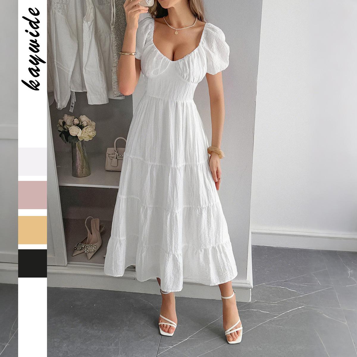 

Casual Vacation Style Puffed-sleeve Long Dress Women s Wear 2025 Summer XL білий