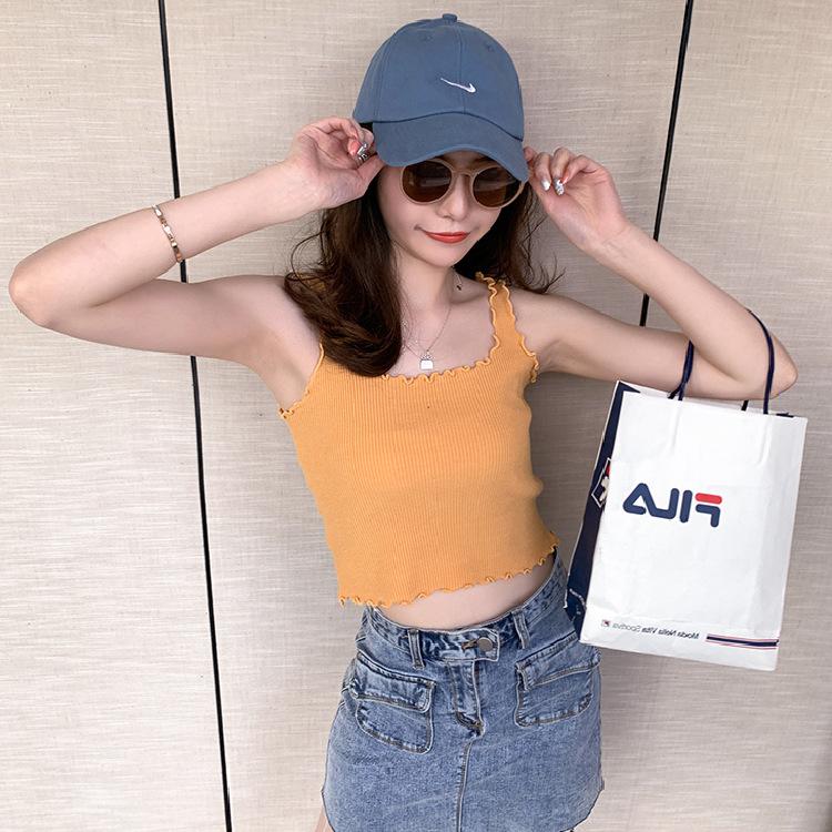 Fashionable Foreign Base Layer Vest Women's Fungus Side Suspender Knitted Base Layer Solid Color Niche Design Sense Crop Top