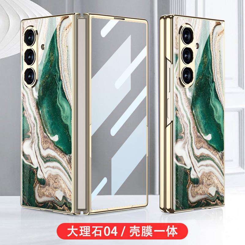 Luxury Painted Glass Plating Case for Samsung Galaxy Z Fold 5 6 7 Front Screen Glass Protective Cover for Galaxy Z Fold7 Case