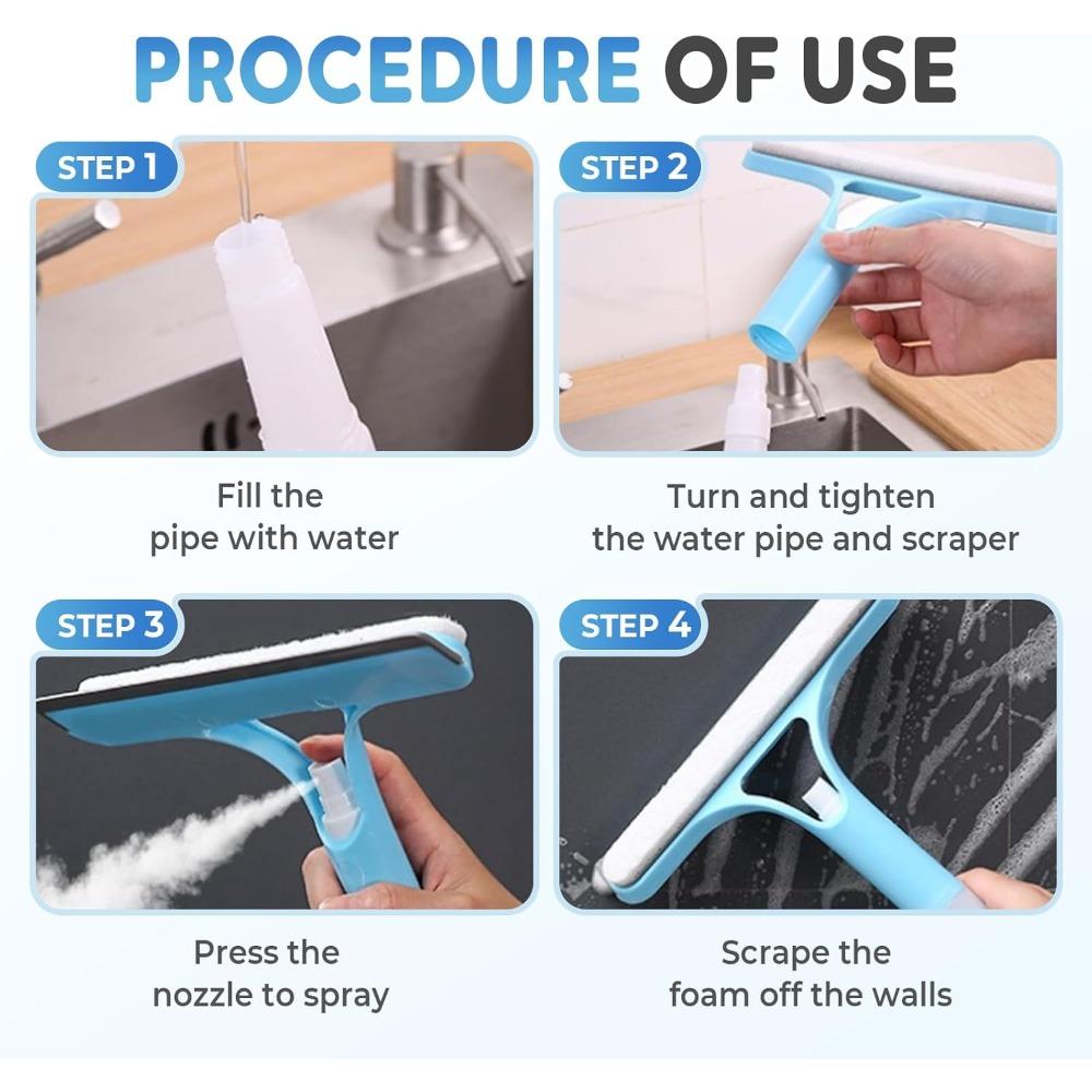 Shower Enclosure Glass Door Squeegee, 2025 Upgraded Multi-functional Shower Enclosure Glass Squeegee with Three-in-one Spray Function.