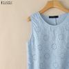 ZANZEA Women Casual Round Neck Sleeveless Lace Crochet Patchwork Loose Vest Tops