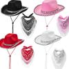 Cowgirl Hat+Scarf Set for Music Festival Cool Scarf for Costume Party Cool Bandana for Bachelorette Party