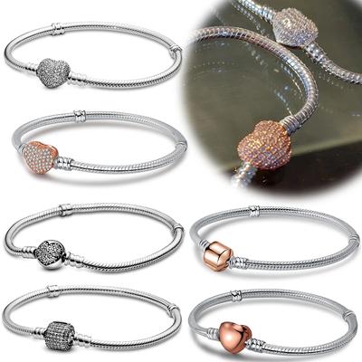 925 Sterling Zilveren Originele Armband Sparkling Love Zircon Rose Goud DIY Kralen Armband Vrouwen Fijne Sieraden Vakantie Cadeau