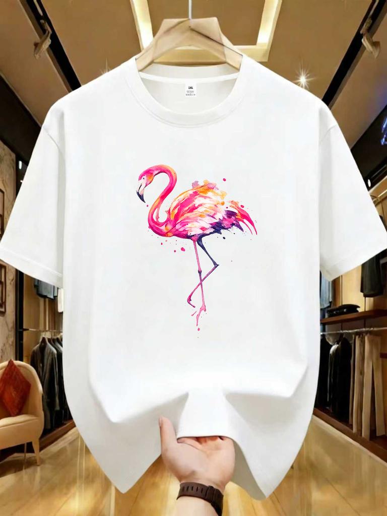 Wds013swan Printing Plus Size Unisexs Round Neck Tshirt Summer Casual Street Fashion Unisexs Joker Short Sleeve Tshirt