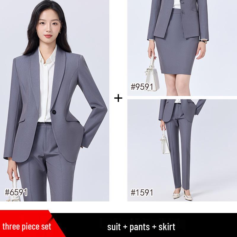 Women's Blue Suit Set for College Students: Spring/Autumn Interview & Professional Wear