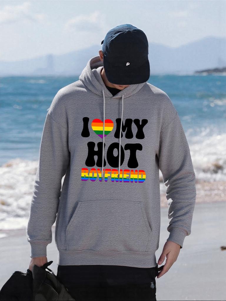 I Love Hot Boyfriend Printing Men Hoodies Casual Loose Sportswear Vintage All-Match Clothes Fleece Autumn Man Streetwear