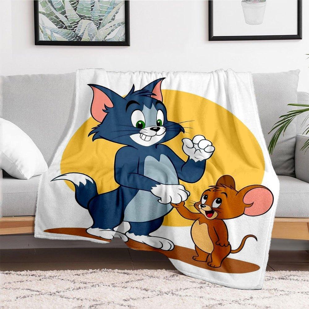 "Aventura de Tom & Jerry: Merchandise de Personagens Clássicos de Desenho Animado"Manta de Flanela para Sofá, Cama, Viagem, Acampamento, Escritório