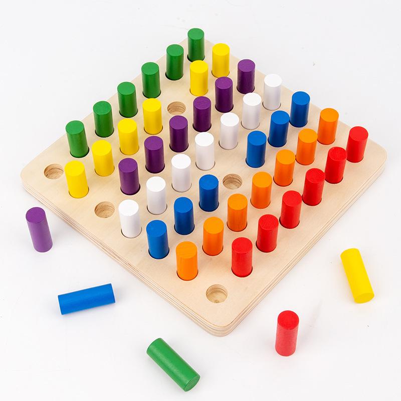 

Wooden colorful socket sensory stick teaching aids for young children color cognition splicing educational early education toys