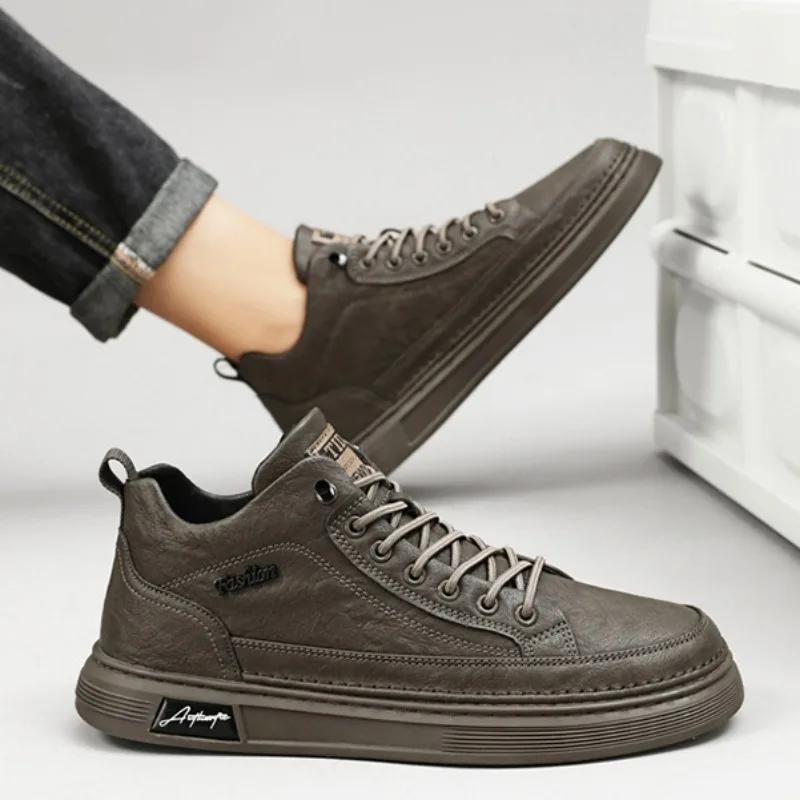 Klassische Herren Leder Freizeitschuhe Frühling Neu High Top Plateau Schuhe Slipper Luxus Britischer Business Stil Laufschuhe