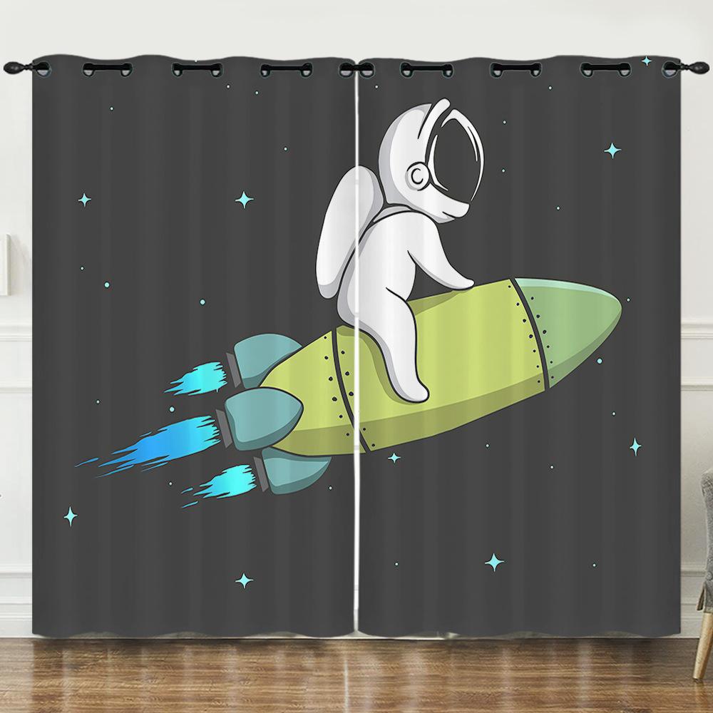 Curtain Animation Starry Sky Astronaut 3D Digital Printing Blackout Curtain Punching