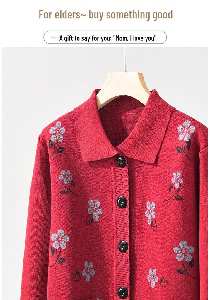 Autumn Winter Wool Cardigan for Middle-aged Women and Elderly - Comfortable Knitwear for Moms
