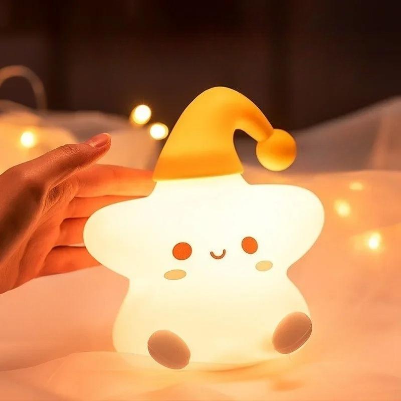 Cute Yellow Star Night Light Battery Powered Desk Atmosphere Lamp for Living Room Bedroom Bedside Kid Room Gift Decor Lighting