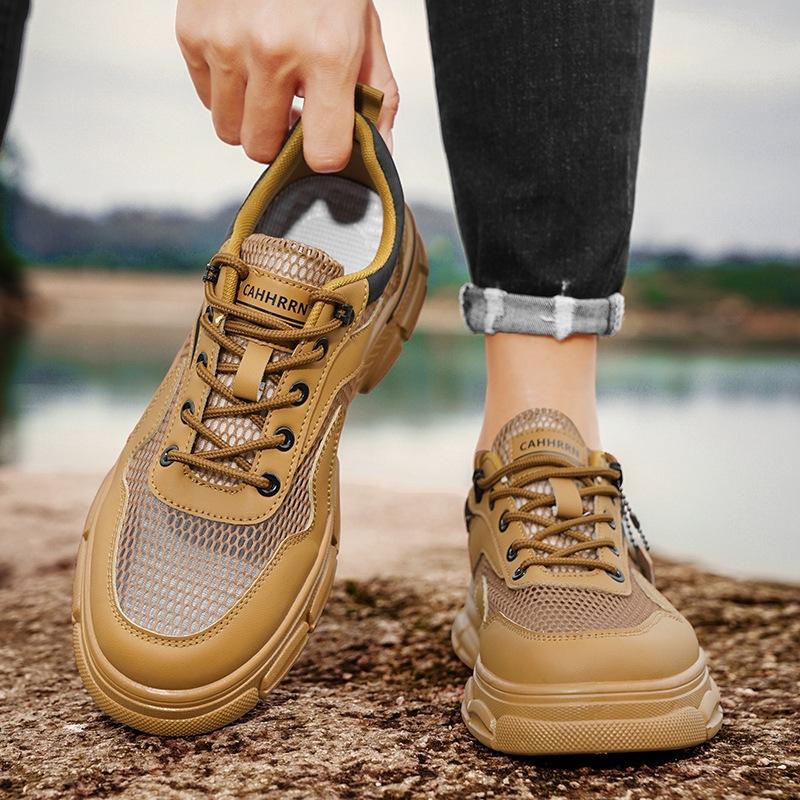 Pantofi casual cu plasă mare decupată pentru bărbați, pantofi Martin de lucru cu vârf jos pentru bărbați, pantofi sport la modă respirabili cu plasă pentru vară