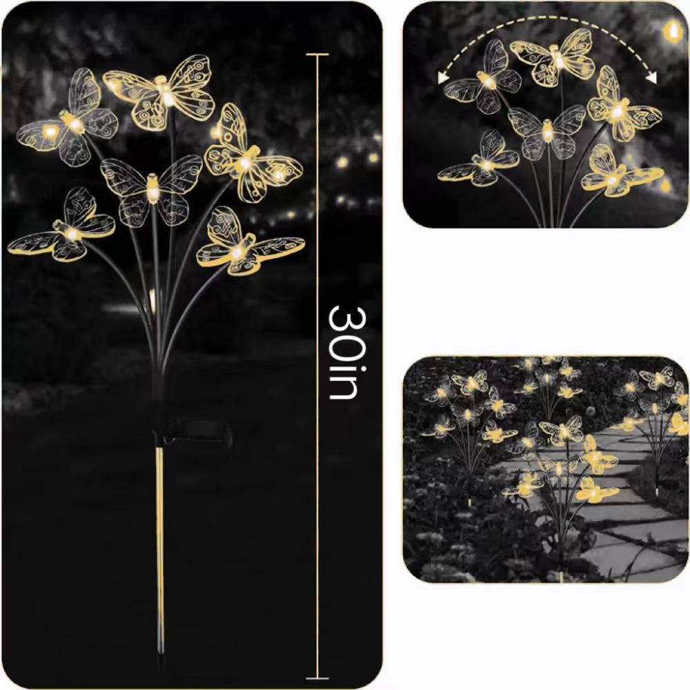 1pcs Garden Solar Butterfly Lights Outdoor 6LED Decor Light Waterproof Stake Lights for Yard Pathway Patio