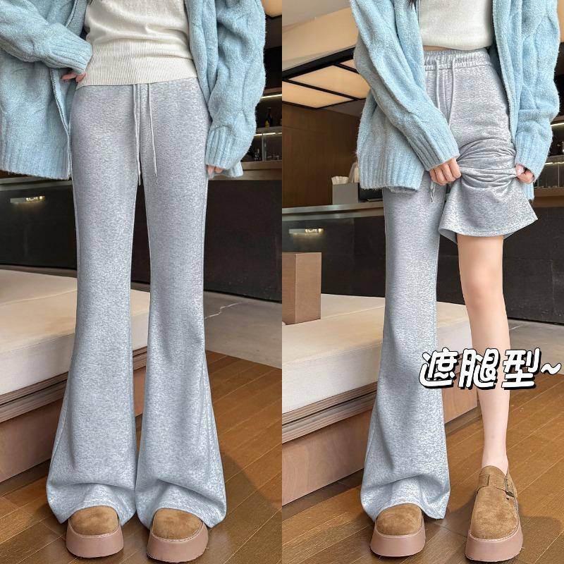 Grey flared pants women's spring and autumn new high-waisted and thin small casual sweatpants slightly pulled sweatpants