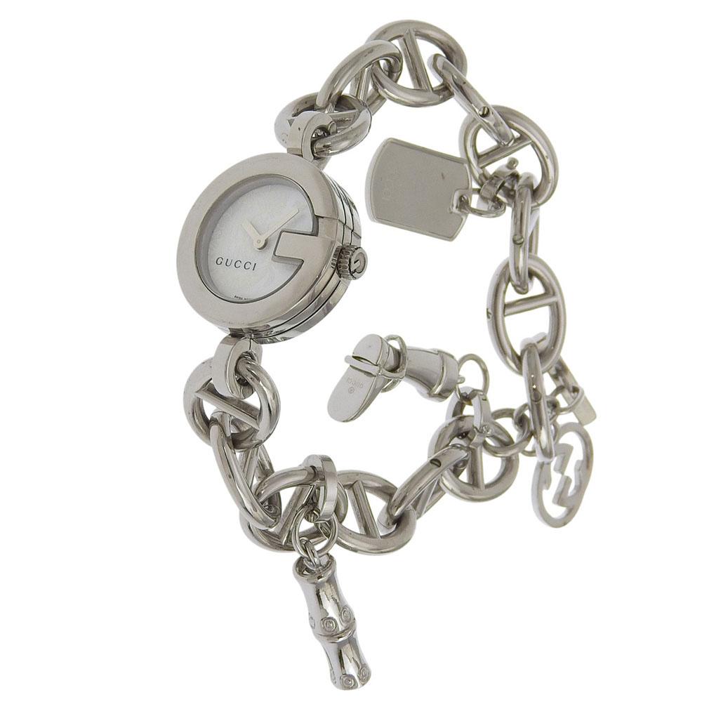 GUCCI G Charm Bracelet Watch Watches 107 White shellDial Stainless Steel Quartz Analog display Women Used