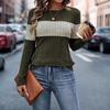 Women's Fashionable Round Neck Long Sleeved Color Blocked Loose Casual Pullover Top
