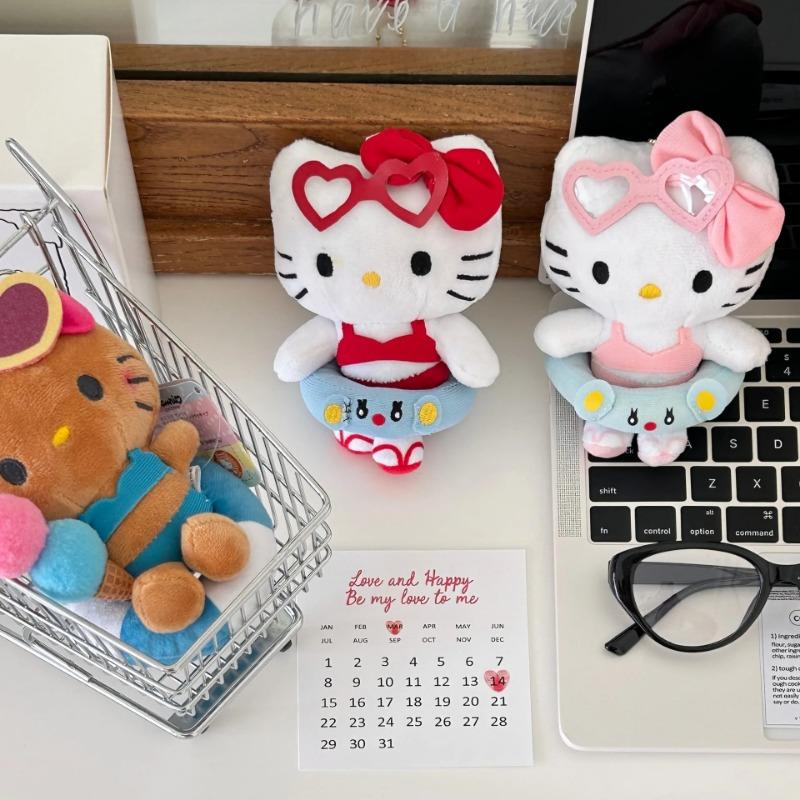 Sanrio Hawaii Swimming Ring Hello Kitty Plush Toys Pendant Backpack Keychain Cute Plushies Doll Decoration Holiday Gifts