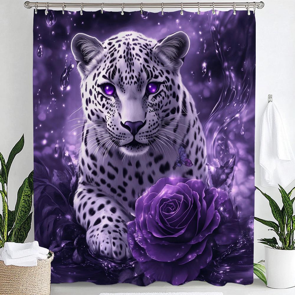 Tenda da Doccia con Leopardo e Alberi, Tenda Decorativa da Bagno Animale Leopardo Rosa, Tenda per la Casa in Tessuto Stampato con Ganci
