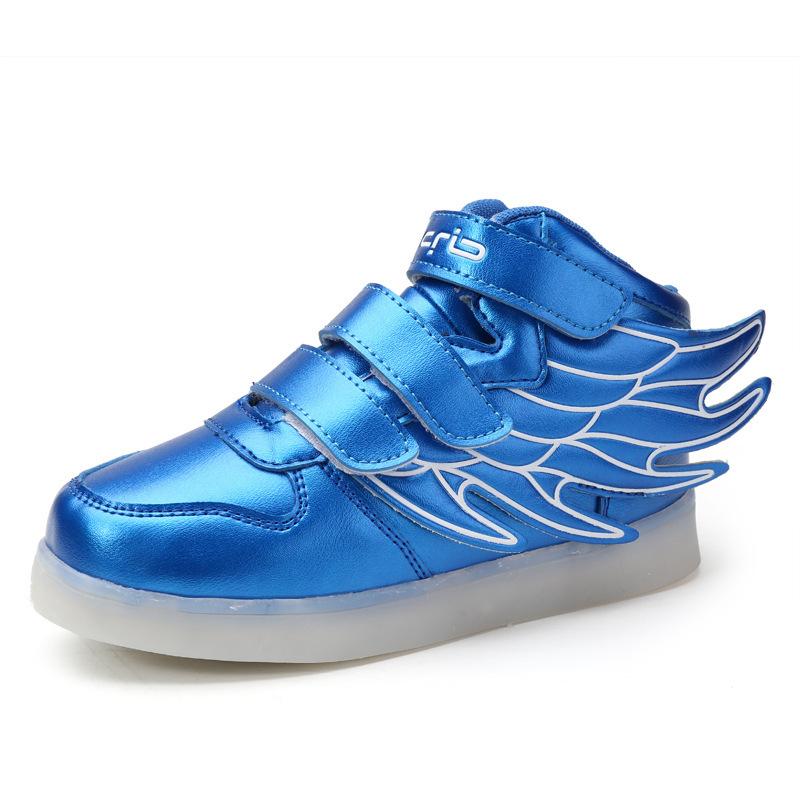 Spring and summer children's high-top casual shoes fashion light shoes rechargeable luminous shoes Velcro wings classmates