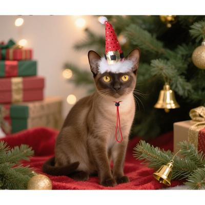New Cat Dog Christmas Polka Dot Feather Red Christmas Hat Plush Hat Pet Hat