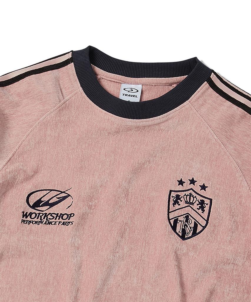 TRAVEL Velour Line Tape Ringer Short Sleeve T-Shirt Pink