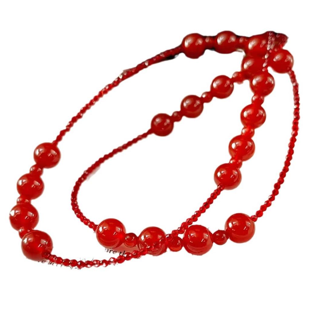 Natural Vitreous Pigeon Blood Red Chalcedony Agate Artificial Ruby Necklace Collarbone Chain Sweater Chain