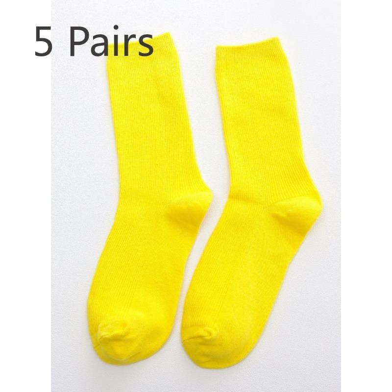 5 Pairs Socks Women's Spring and Summer Cotton Socks Mid-calf Socks College Style Tide Personality Versatile Double Needle Long Tube Stacked Socks