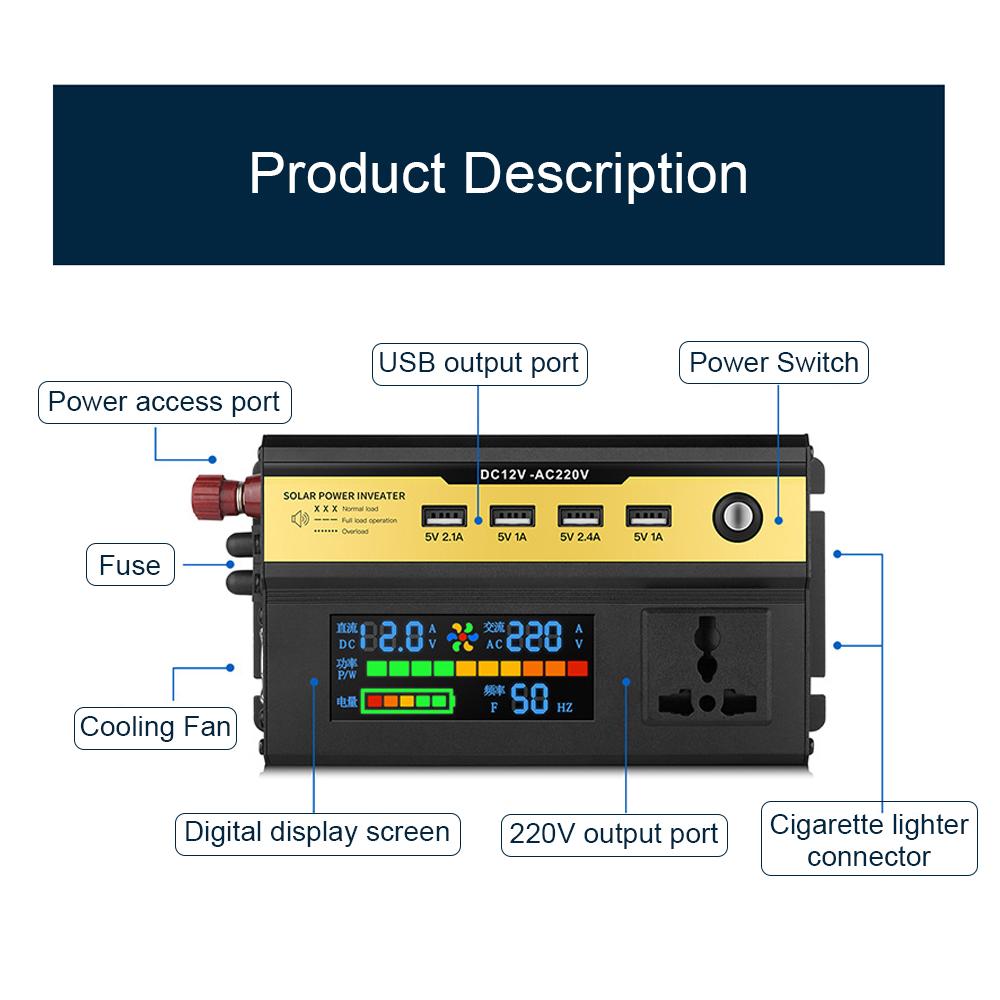 6000W Car Power Inverter LED Digital Modified Sinewave Inverter 12V To 220V Converter with AC